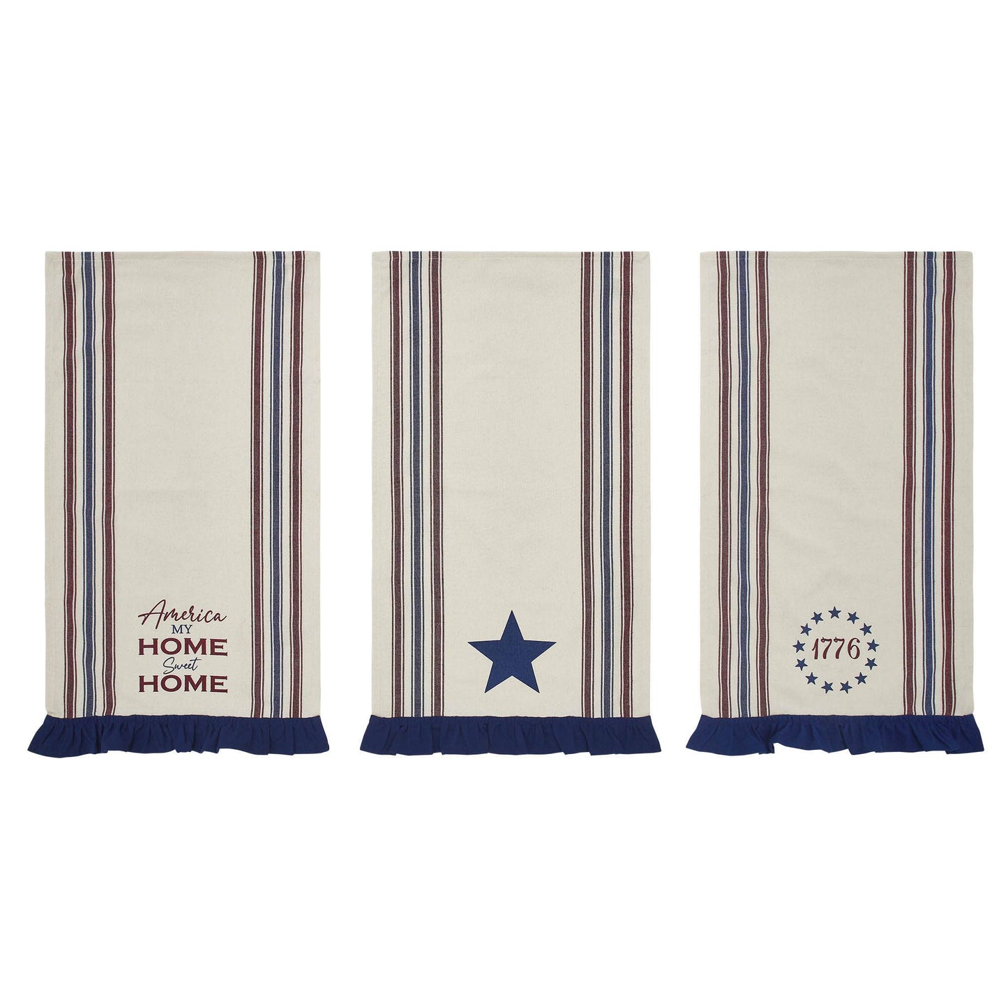Celebration America My Sweet Home Ruffled Tea Towel Set of 3 16x28