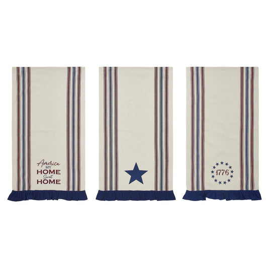 Celebration America My Sweet Home Ruffled Tea Towel Set of 3 16x28