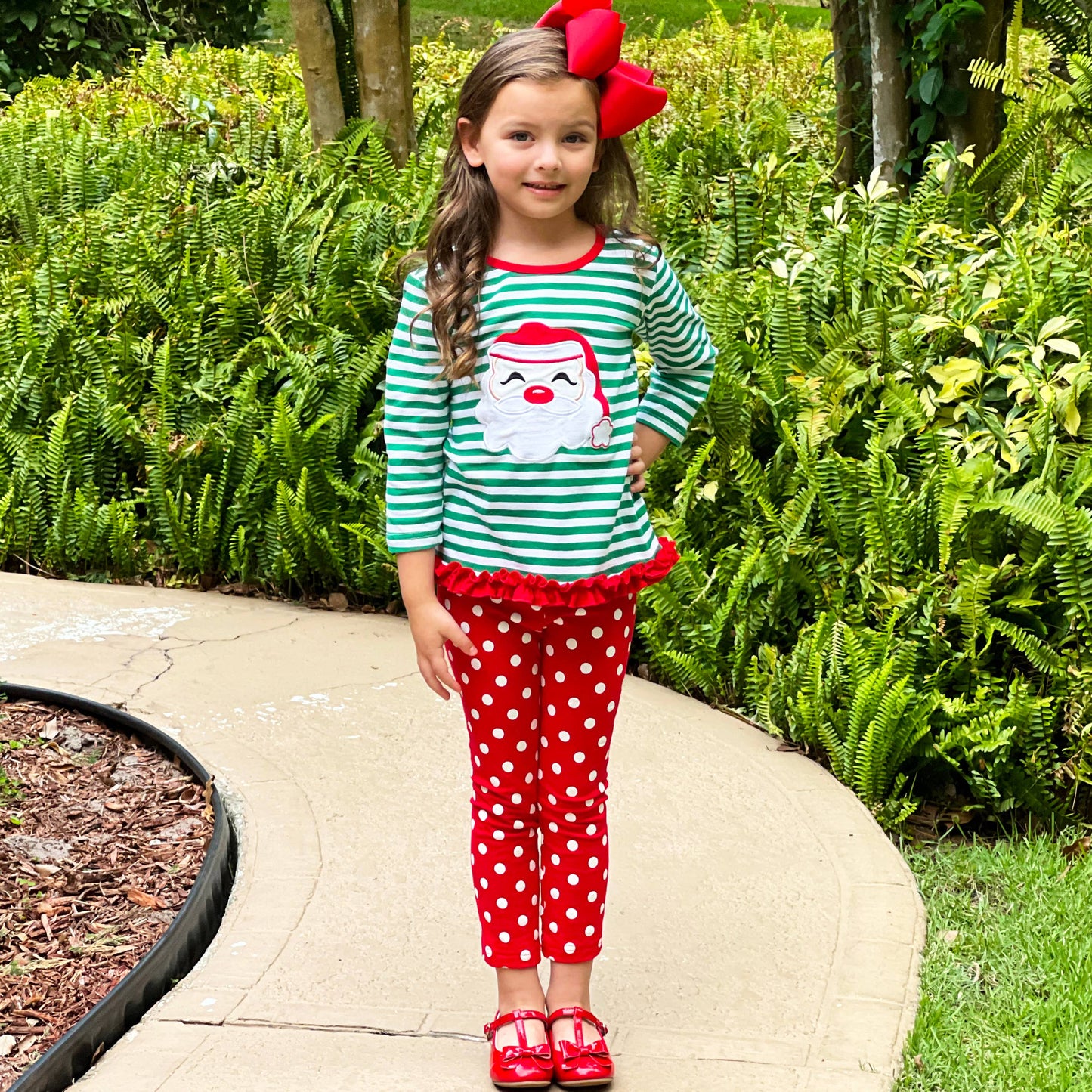 Girls Christmas Santa Tunic & Red Pants Holiday clothing set