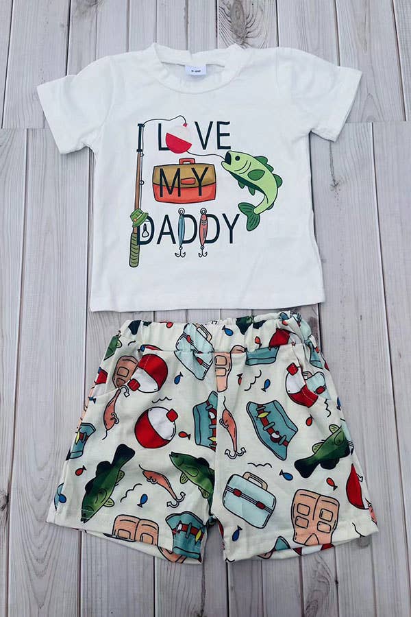 Chic fishing white top & shorts boy's boutique set