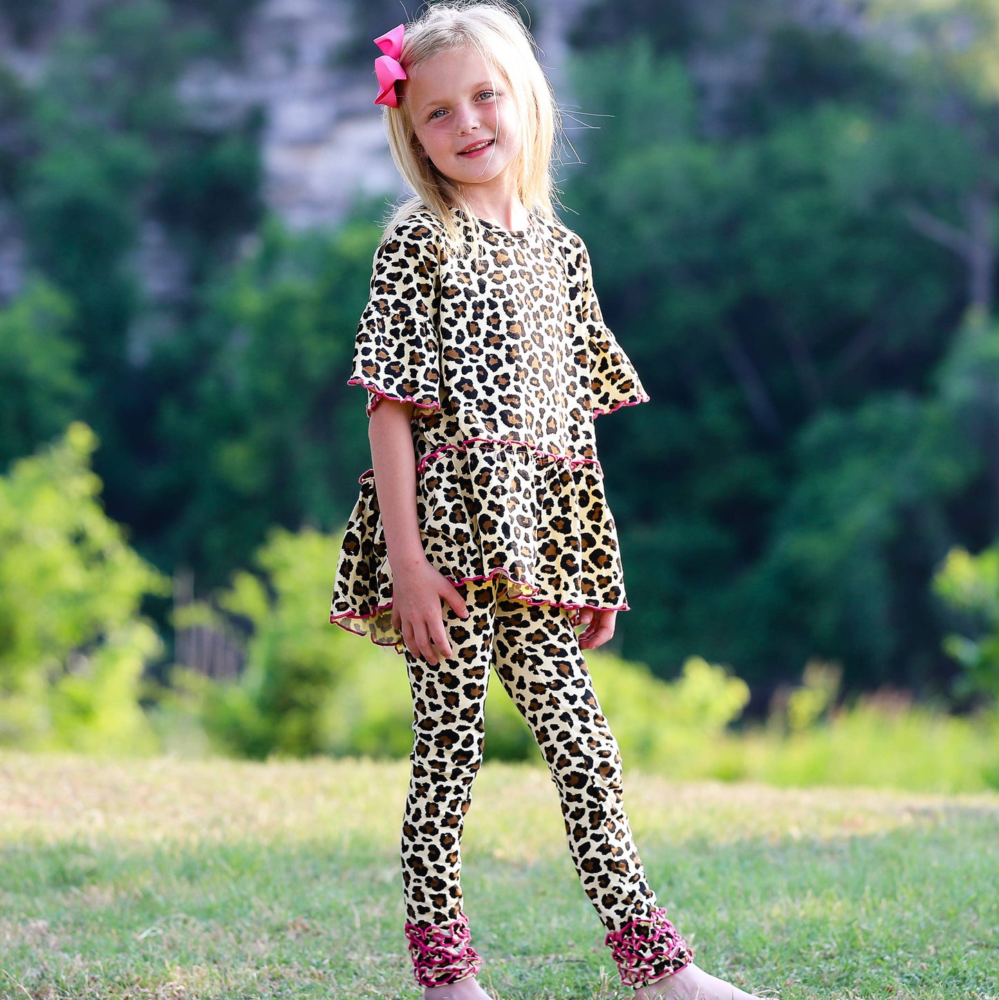 AnnLoren Leopard Girls Ruffle Butt Leggings Kids Clothing