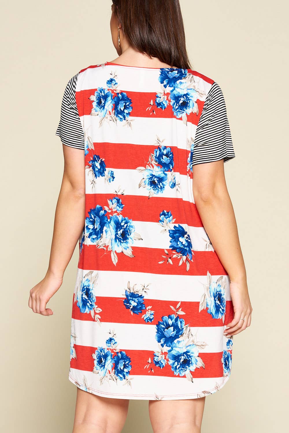 Plus Size Floral Striped Swing Dress