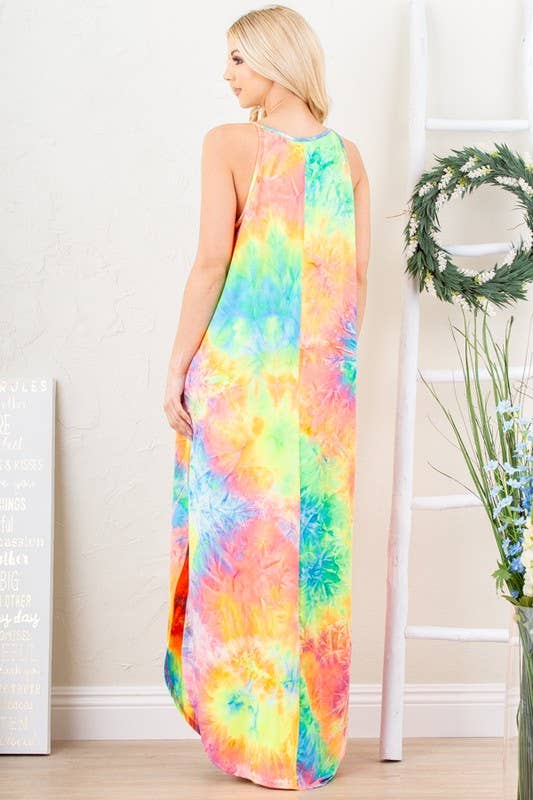 TIE DYE MAXI DRESS WITH SIDE POCKET