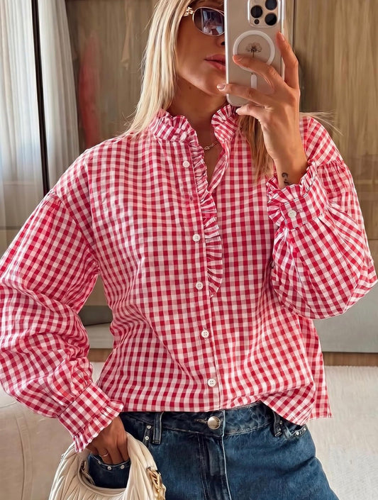 CICY Bell Gingham Ruffle Blouse
