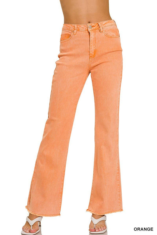 Acid Washed Frayed Cutoff Hem Straight Wide Pants