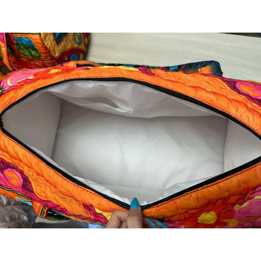 Hippie Van Quilted Duffle Bag, Retro Peace Bus Travel Bag, Colorful Flower Patchwork