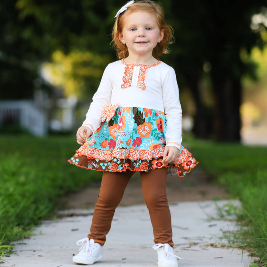 Girls Amber Autumn Fall Floral Dress & Leggings Holiday Set