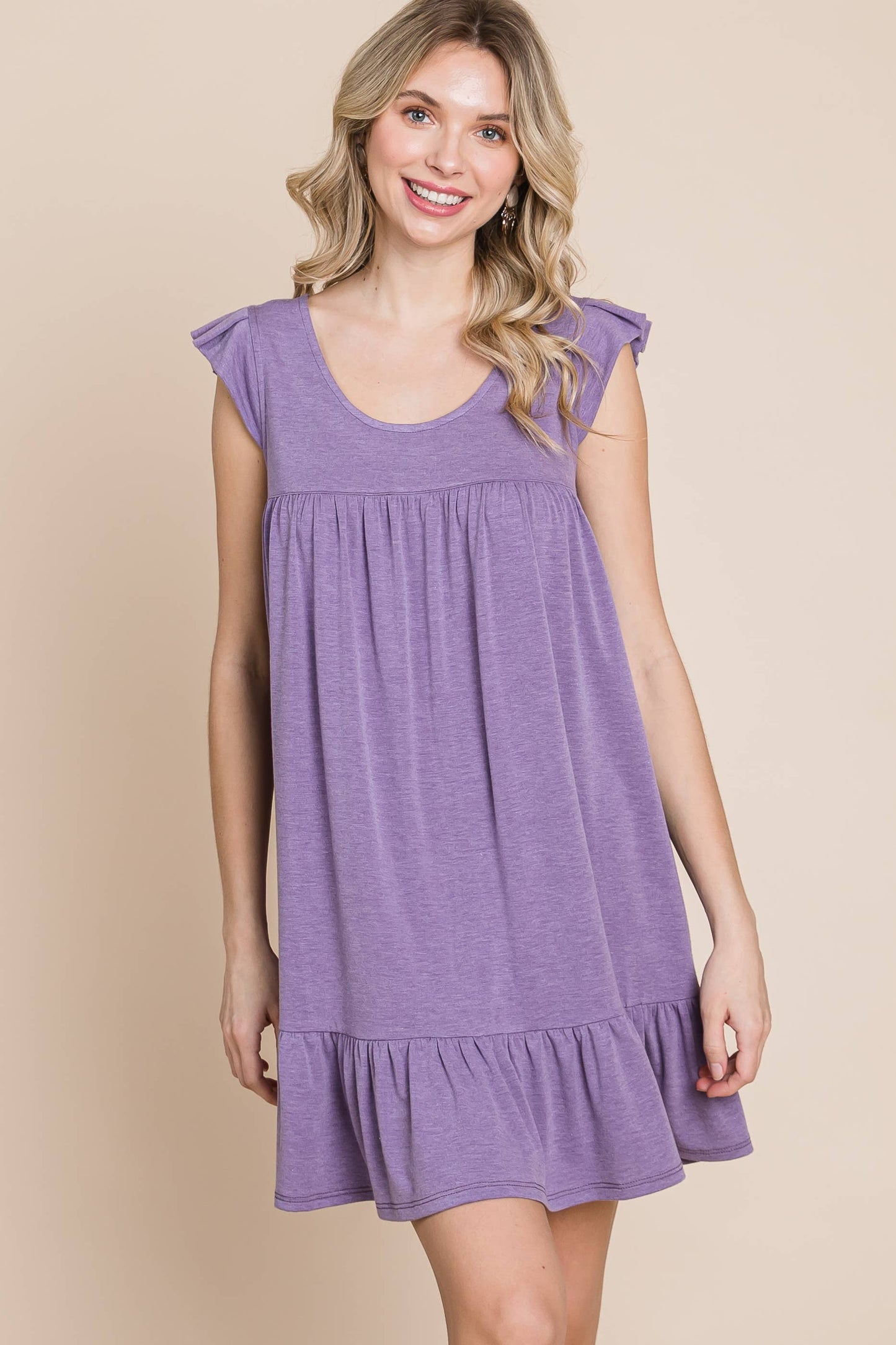 Open Back Solid Babydoll Dress