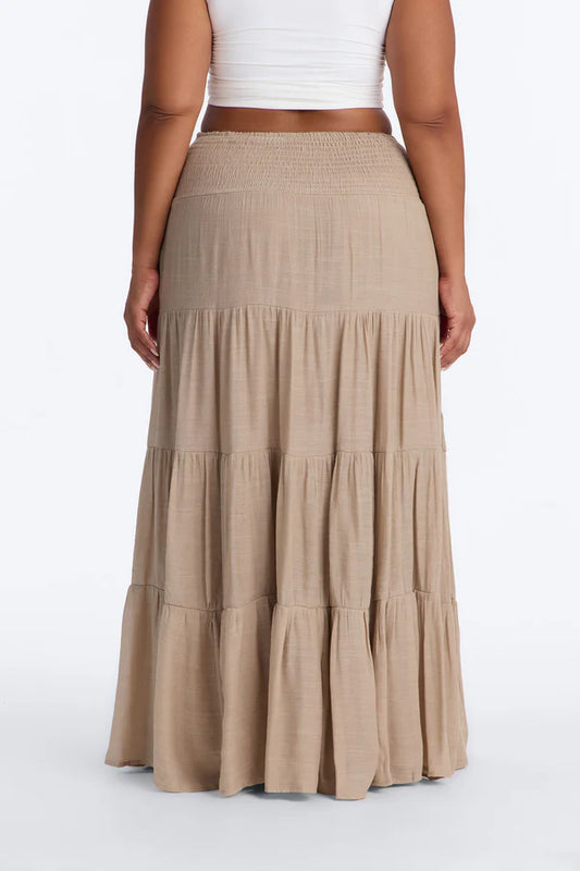 Cali Coast Low Rise Smocked Gauze Maxi Skirt