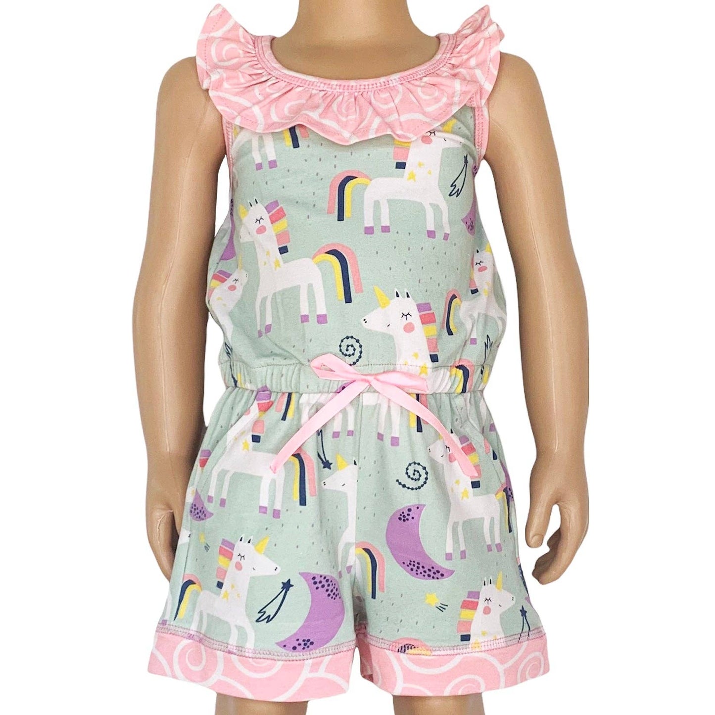 AnnLoren Girls Jumpsuit Unicorn Rainbows Spring Romper Kids