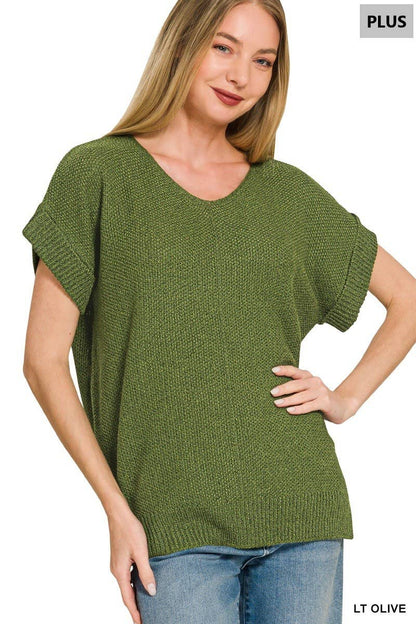 Plus Center Seam Short Sleeve Sweater