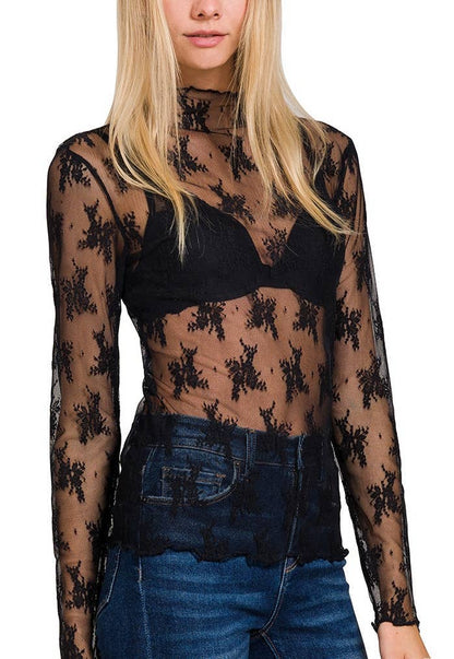 Black Lace See-through Layering Top
