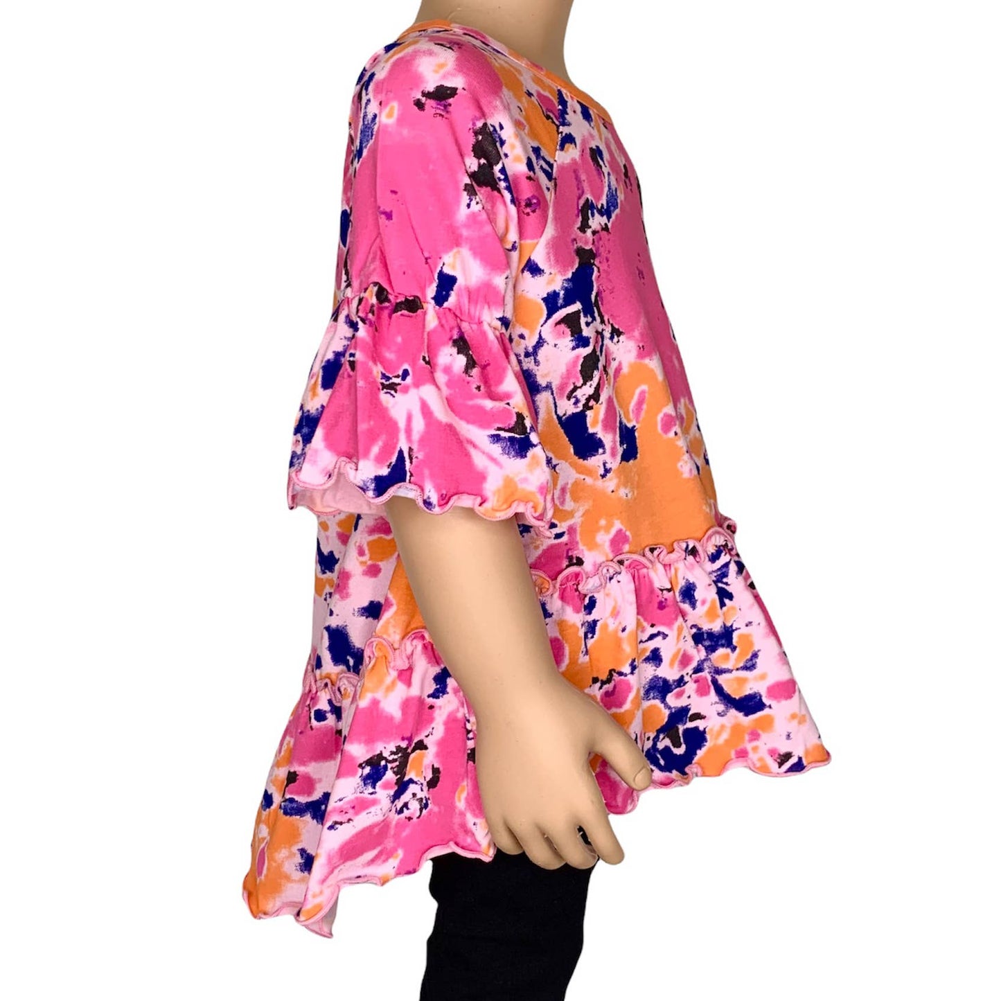 AnnLoren Girls Hi Low Tie Dye Cotton Ruffle Shirt