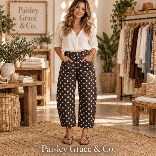 Polka Dot Denim Barrel Jeans