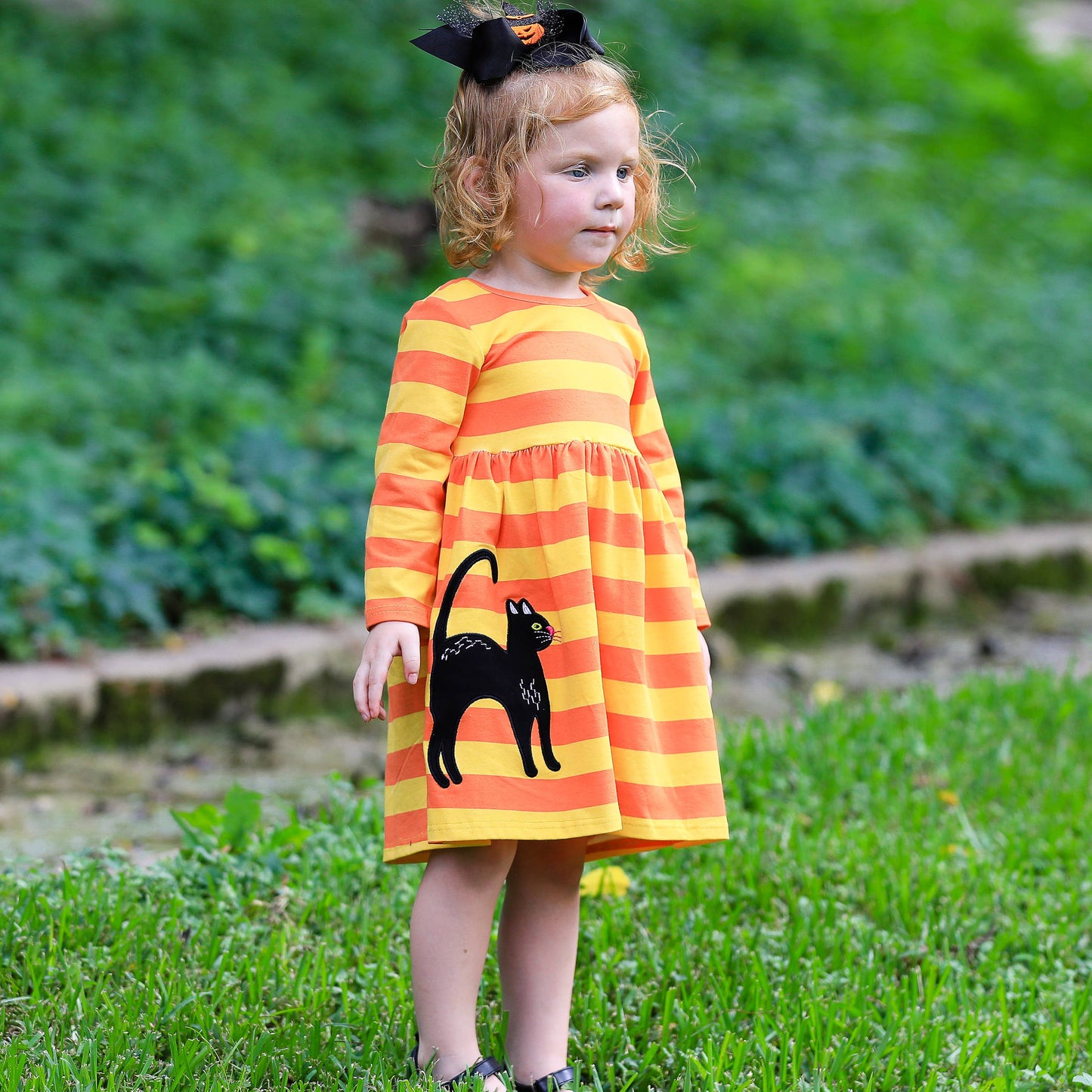 AnnLoren Black Cat Orange Girls Halloween Dress Fall Clothes