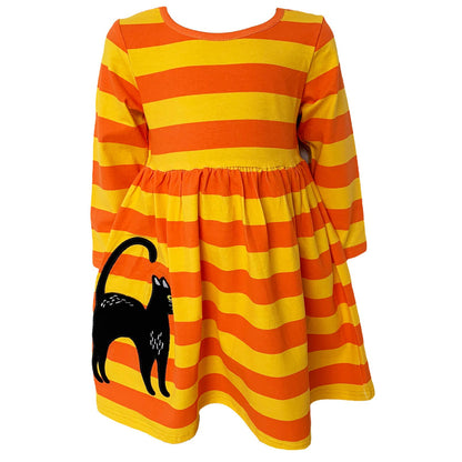 AnnLoren Black Cat Orange Girls Halloween Dress Fall Clothes