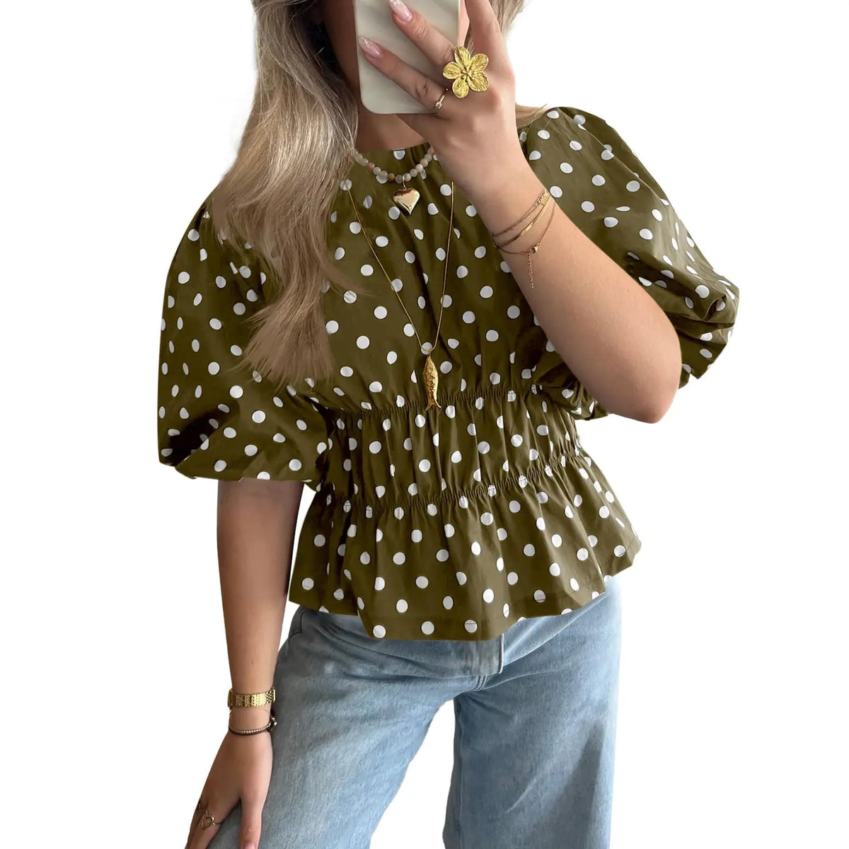 CICY Bell Polka Dot Peplum top