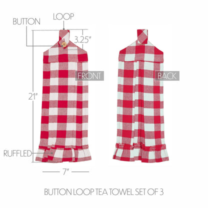 Annie Buffalo Check Red Button Loop Tea Towel Set of 3