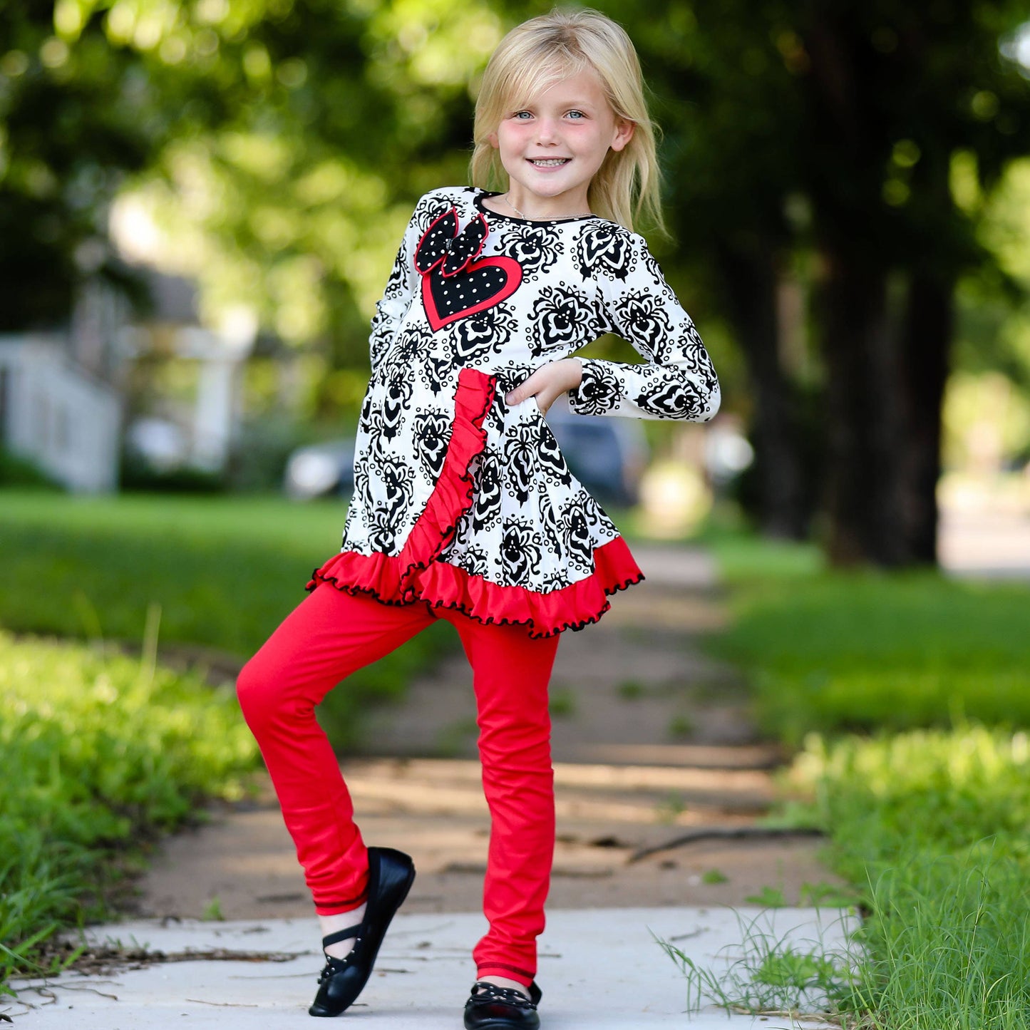 Damask Heart AnnLoren Girls Valentine's Day Legging Outfit