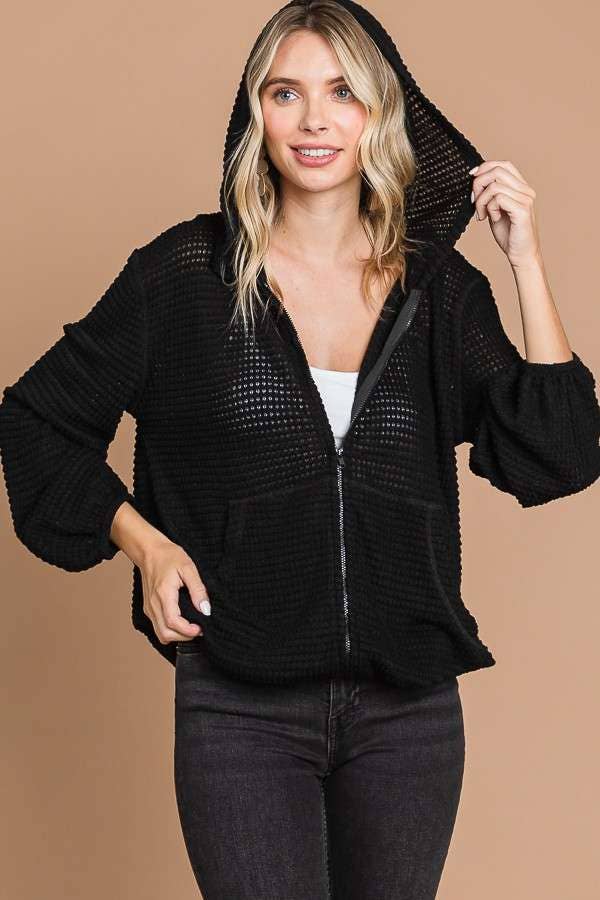 ZIP-UP HOODIE LSLV REVERSE STITCH TOP
