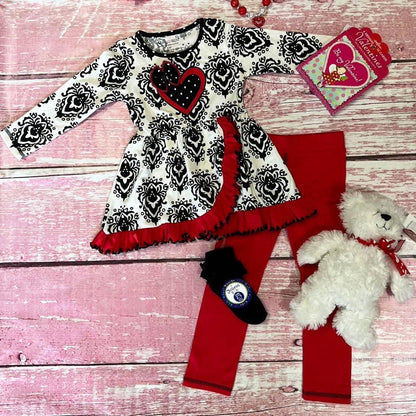 Damask Heart AnnLoren Girls Valentine's Day Legging Outfit