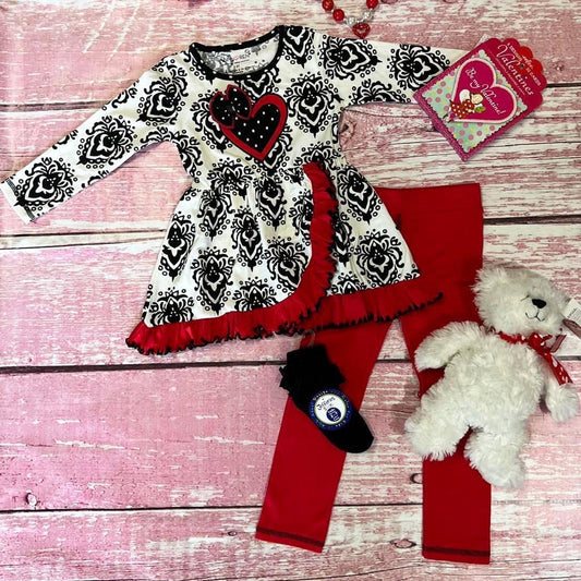 Damask Heart AnnLoren Girls Valentine's Day Legging Outfit