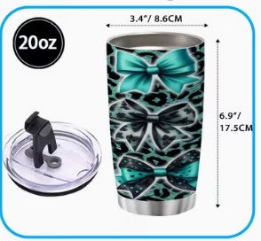 Teal and Black Bow Pattern 20 OZ Tumbler