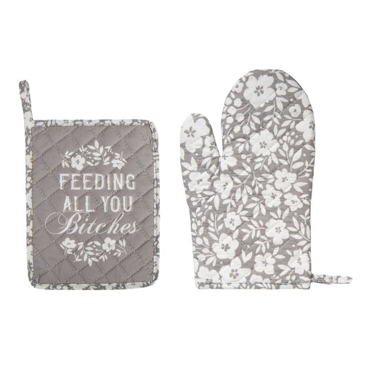 Feed Bitches Pot Holder & Oven Mitt S/2