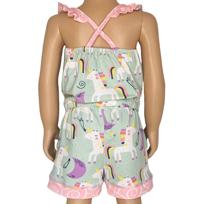 AnnLoren Girls Jumpsuit Unicorn Rainbows Spring Romper Kids