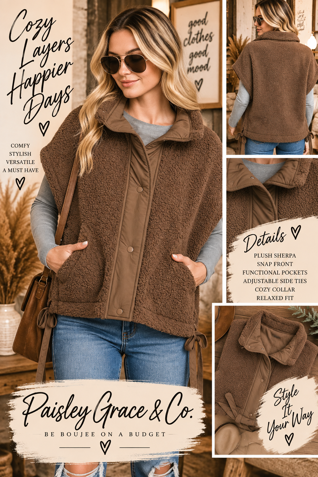 Teddy Brown Sherpa Oversized Vest
