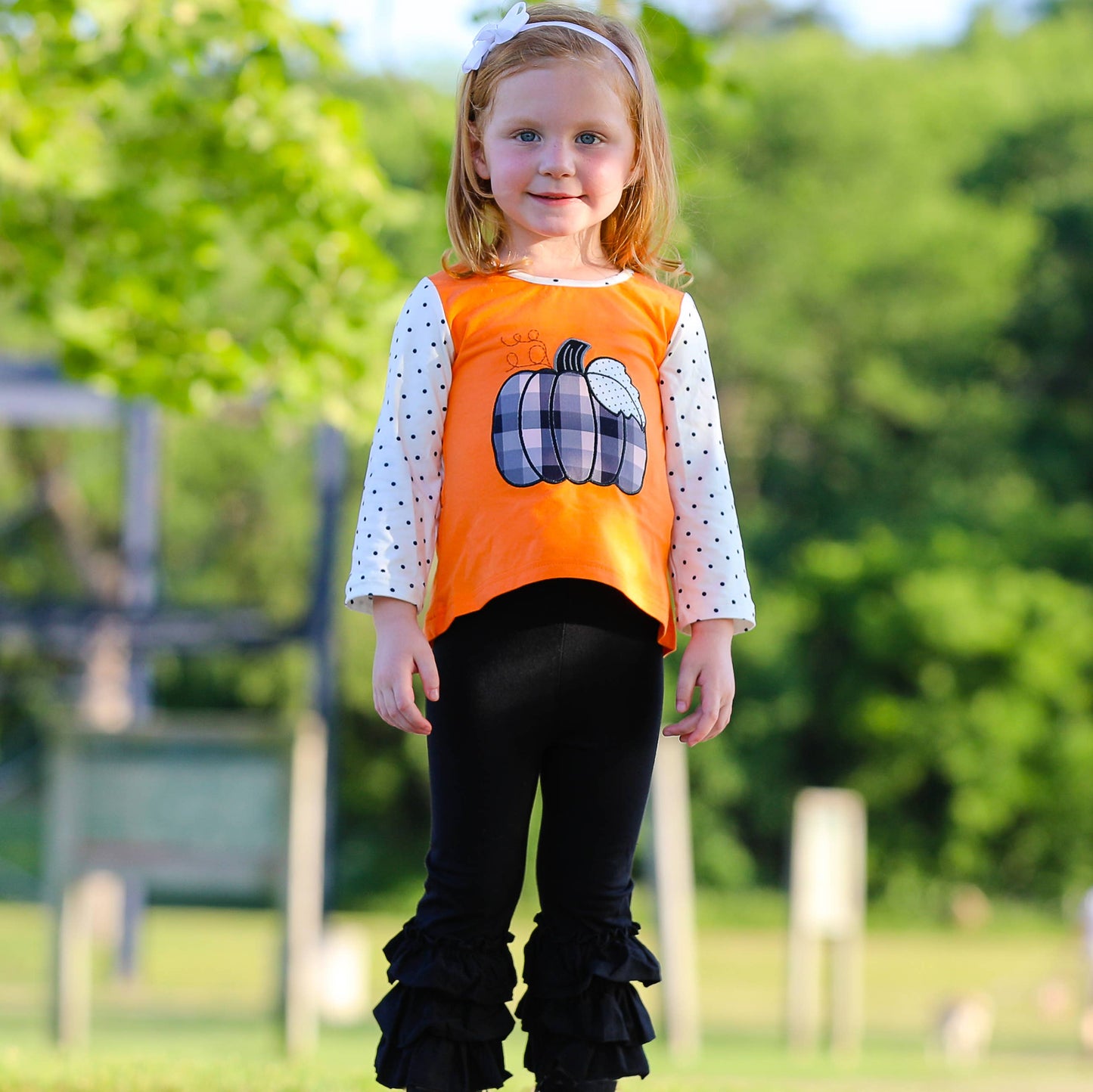 Boutique Orange Plaid Pumpkin Girls Thanksgiving Outfit sz 7