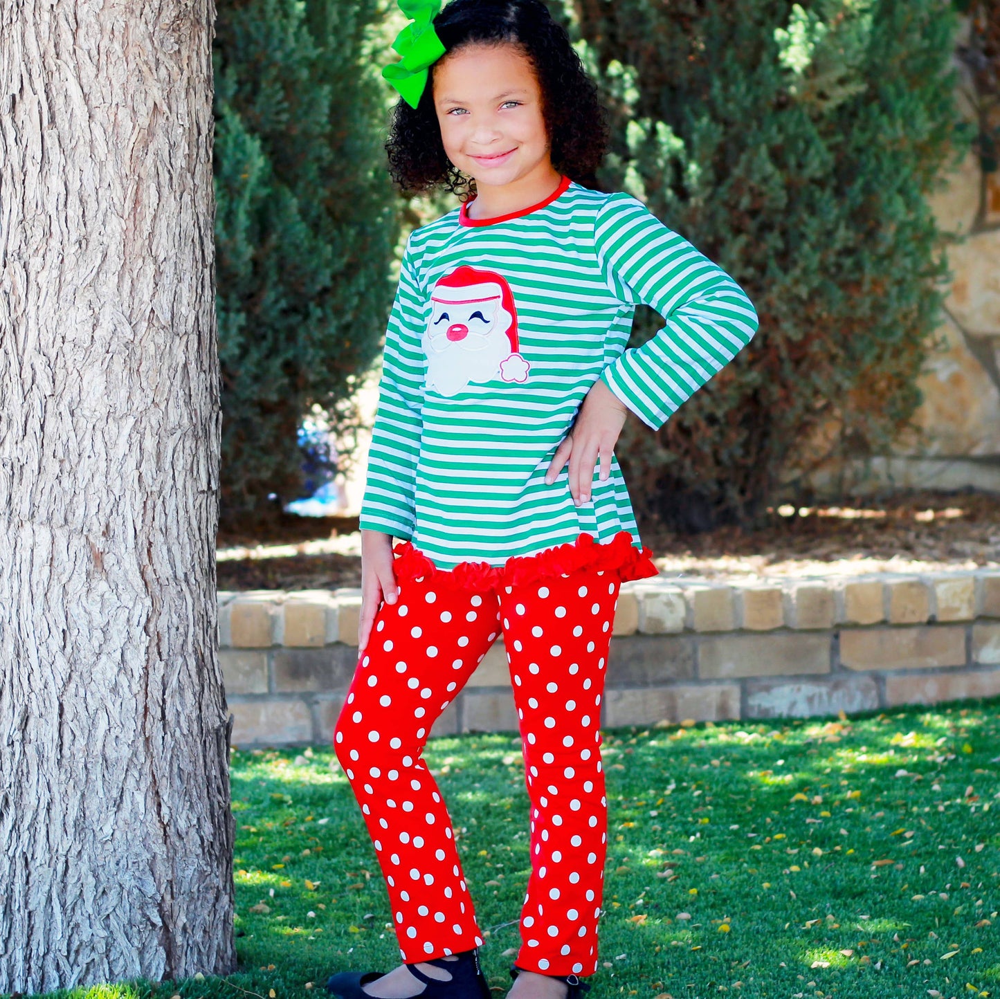 Girls Christmas Santa Tunic & Red Pants Holiday clothing set