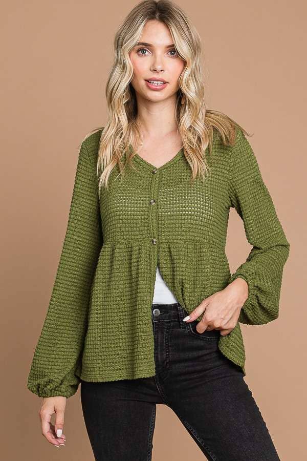 Plus SIze BUTTON DOWN RUCHING DETAIL TOP