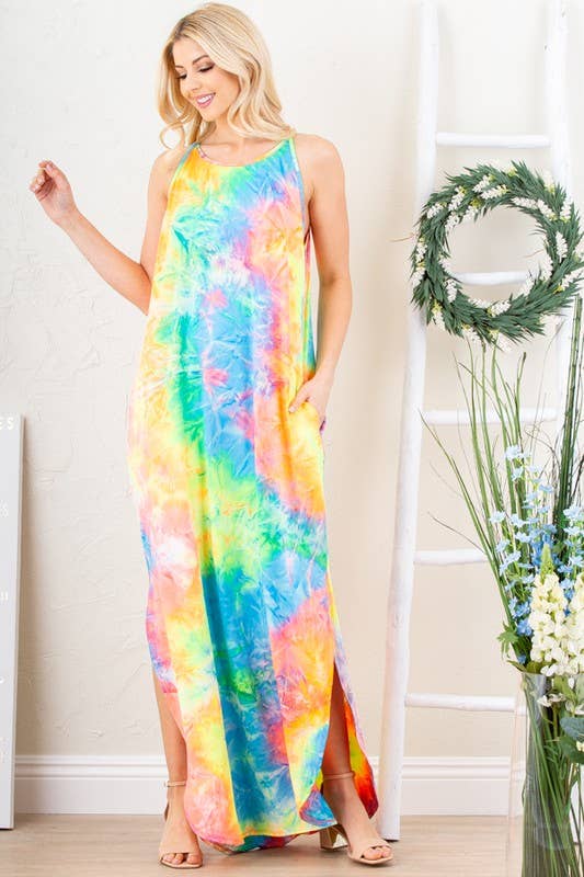 TIE DYE MAXI DRESS WITH SIDE POCKET