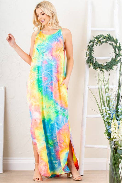 TIE DYE MAXI DRESS WITH SIDE POCKET
