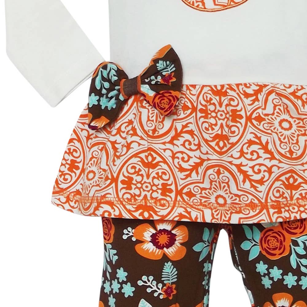 AnnLoren Girls Thanksgiving Clothing sz 9/10 Pumpkin Floral