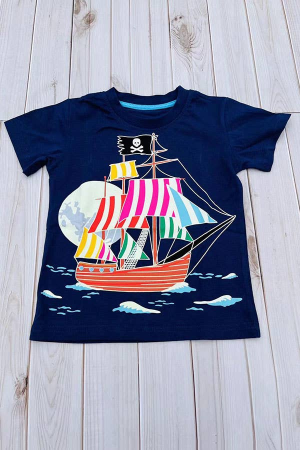 Pirate sailing printed navy blue boy t-shirt
