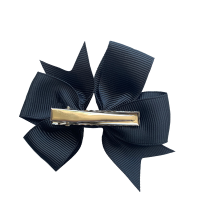 Set of 3- Black 4" Ribbon Bow Clips Kids Girls