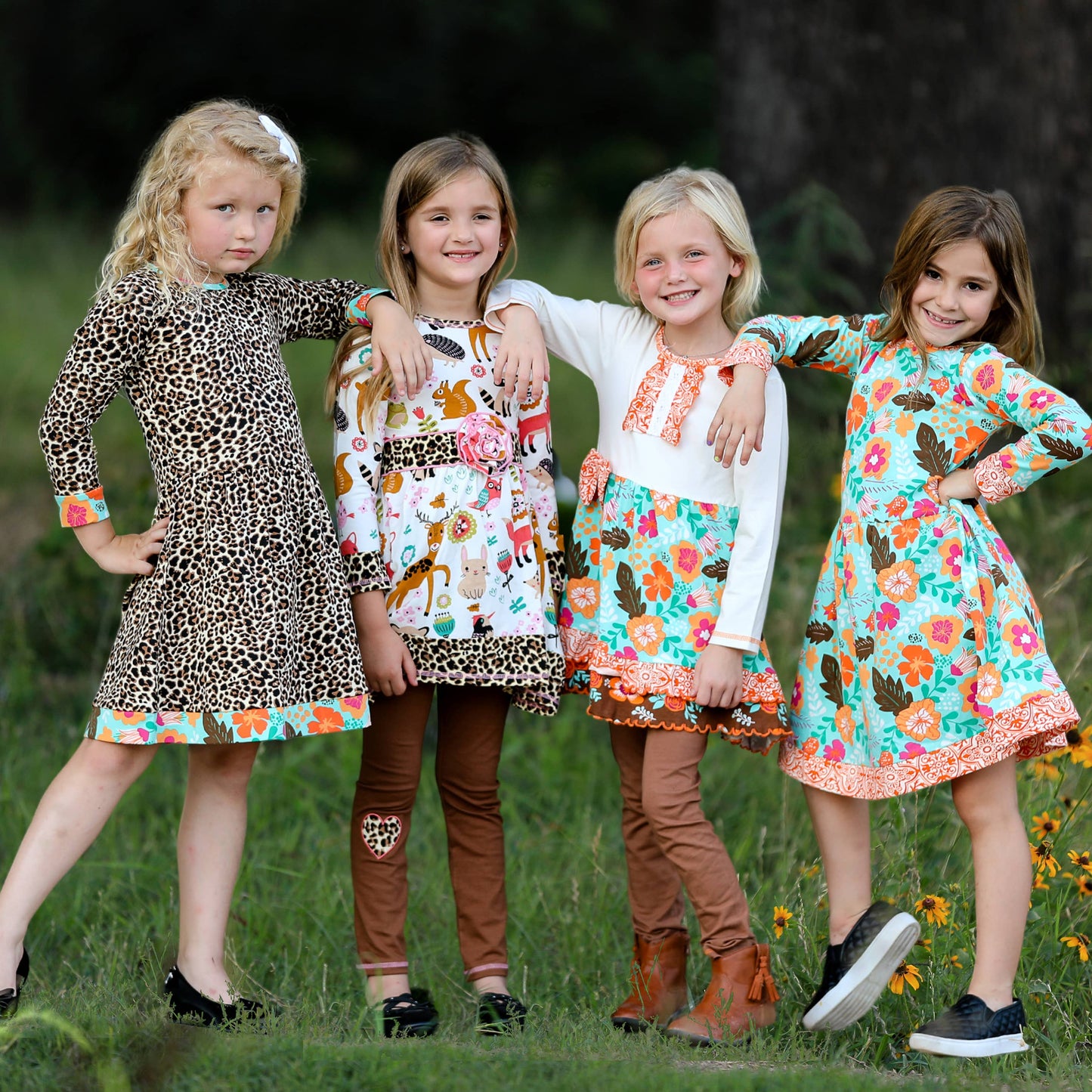 Girls Amber Autumn Fall Floral Dress & Leggings Holiday Set