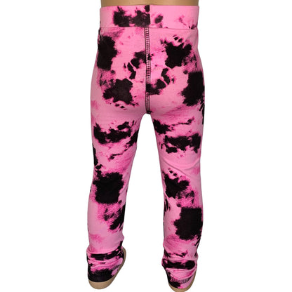 AnnLoren Girls Black & Pink Tie Dye Leggings
