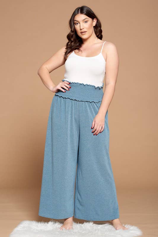 Plus Size Solid Wide-Leg French Terry Pants