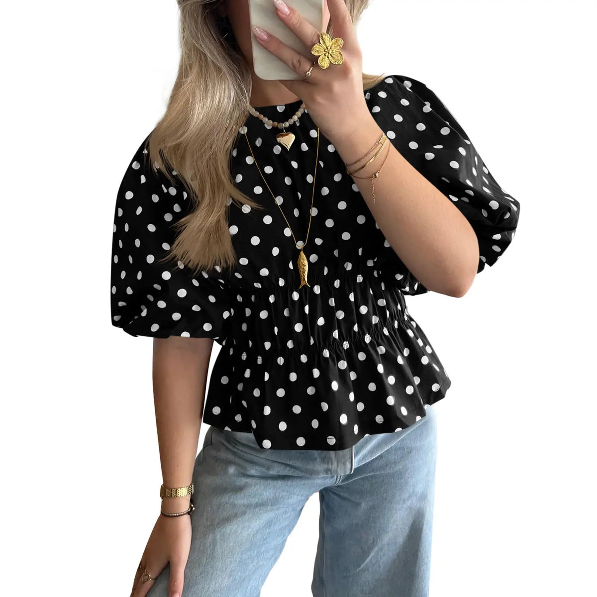 CICY Bell Polka Dot Peplum top