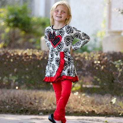 Damask Heart AnnLoren Girls Valentine's Day Legging Outfit