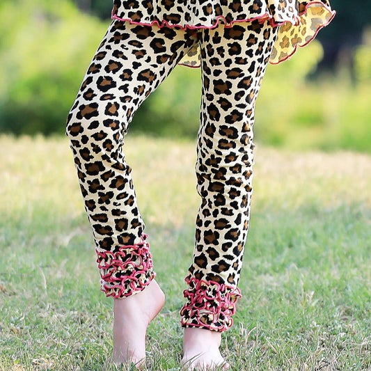 AnnLoren Leopard Girls Ruffle Butt Leggings Kids Clothing