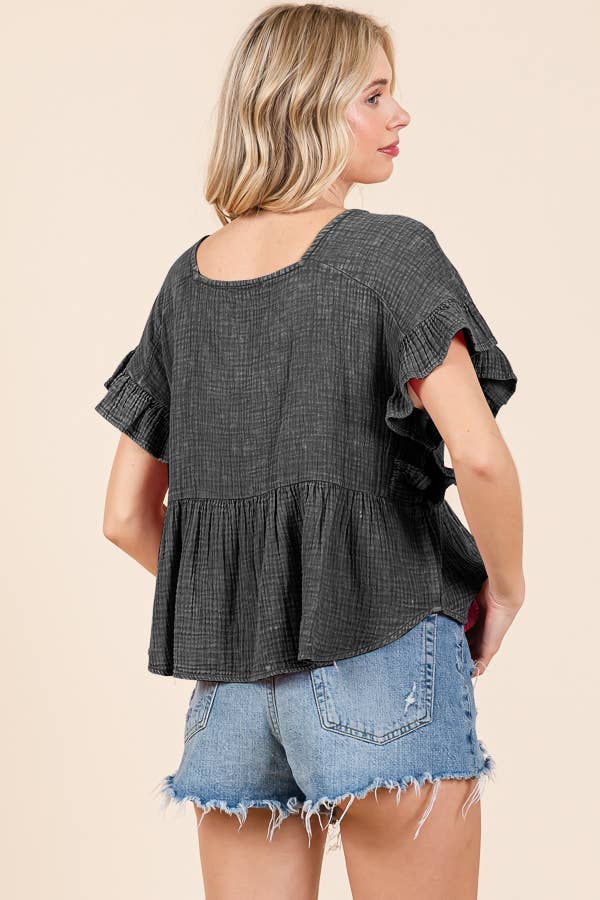 RELAX FIT SQUARE NECK RUFFLE TOP