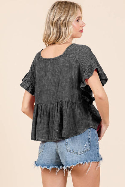 RELAX FIT SQUARE NECK RUFFLE TOP
