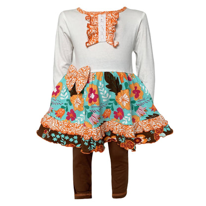 Girls Amber Autumn Fall Floral Dress & Leggings Holiday Set