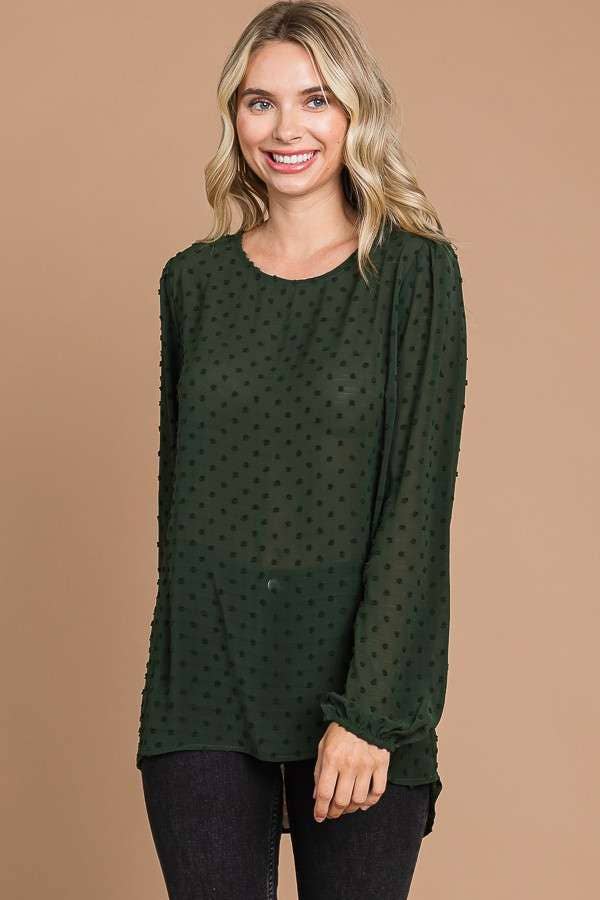 CREW NECK HIGH & LOW HEM LSLV TOP