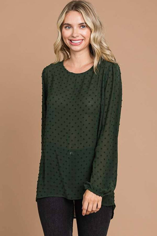 CREW NECK HIGH & LOW HEM LSLV TOP