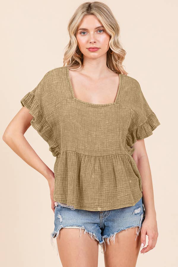 RELAX FIT SQUARE NECK RUFFLE TOP